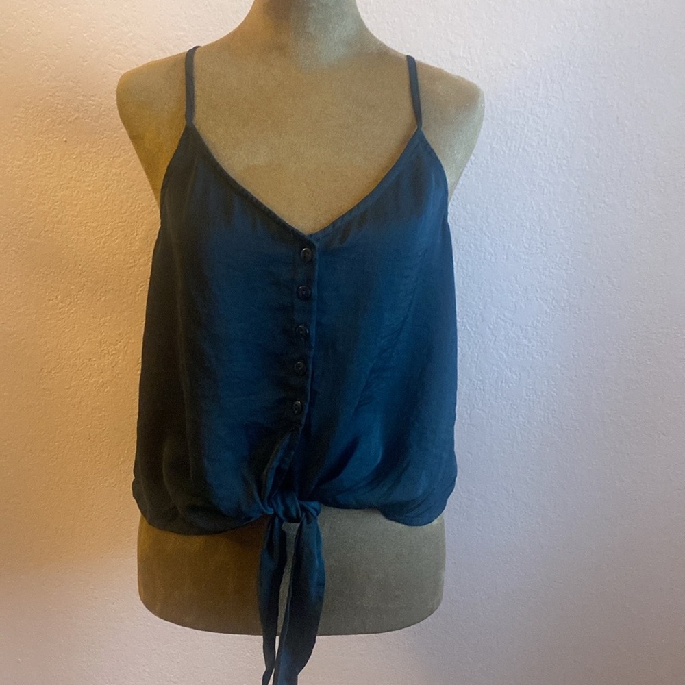 American Eagle Black Button-Down Tie-Front Top